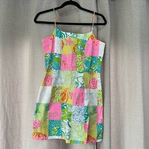 White Tag Lilly Pulitzer Y2K style shift in a patchwork print